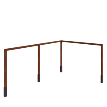 Pergola en acier Corten - Angle - 600 x 412 x 242 cm - Avec plot béton