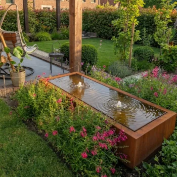 Tables d'eau en acier Corten - Lyra - 200 x 80 x 40 cm - Sans éclairage LED